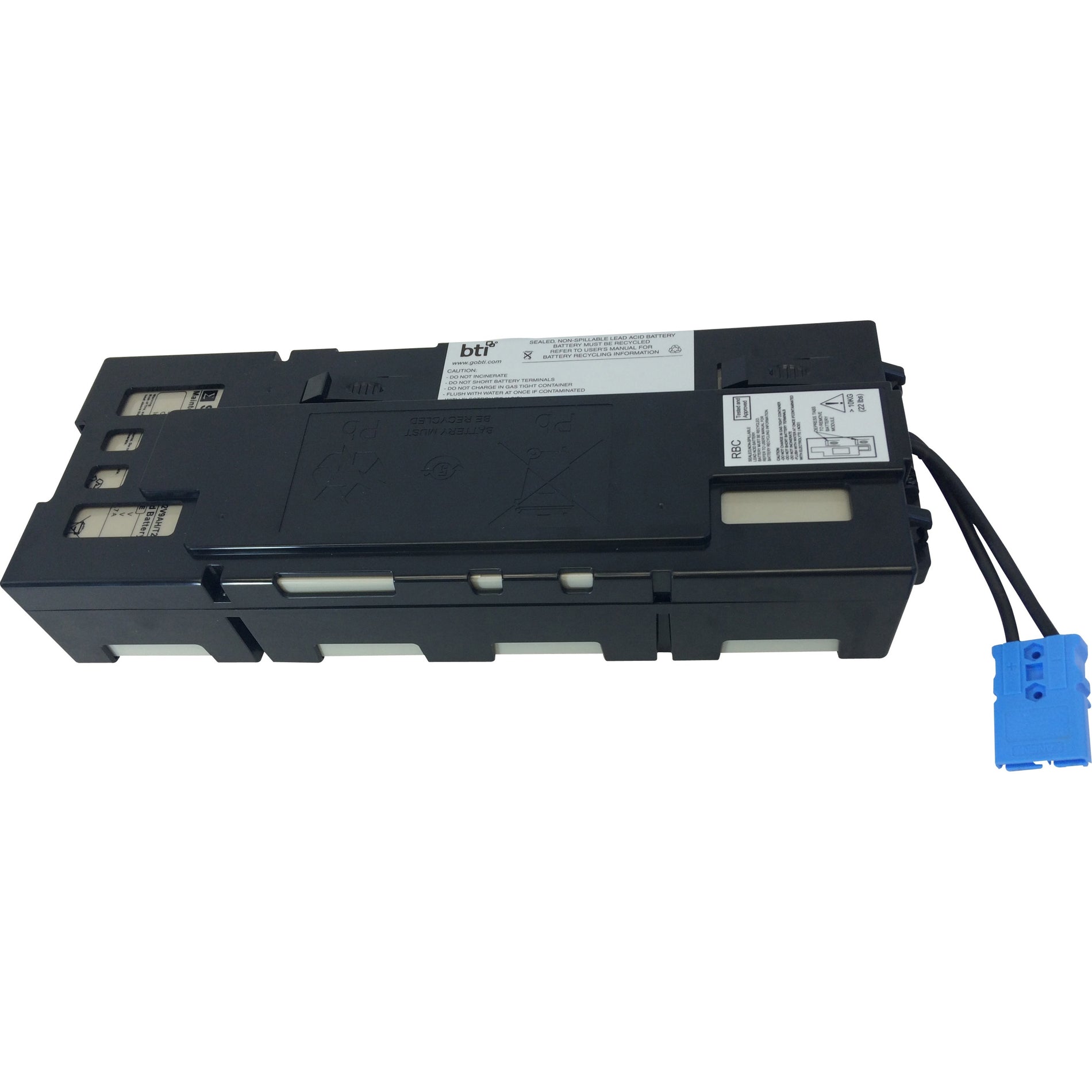 BTI APCRBC115-SLA115 UPS battery pack with black protective casing and blue quick-connect terminal-alternate-image1