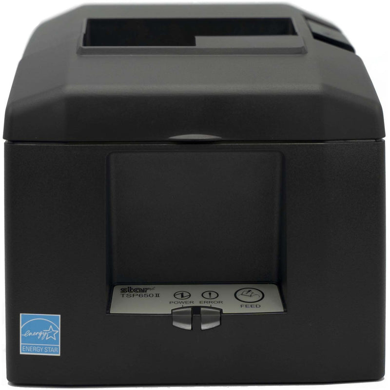 Front view of Star Micronics TSP654II thermal printer showing control panel and ENERGY STAR certification