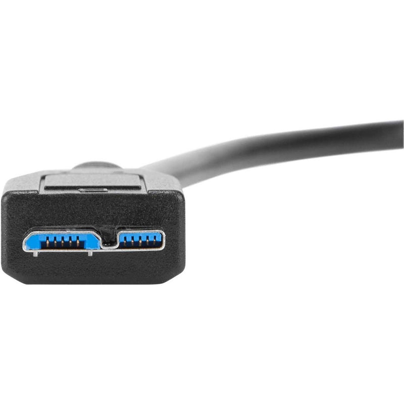 Close-up of Targus USB cable's Micro-USB 3.0 Type B connector showing blue internal components