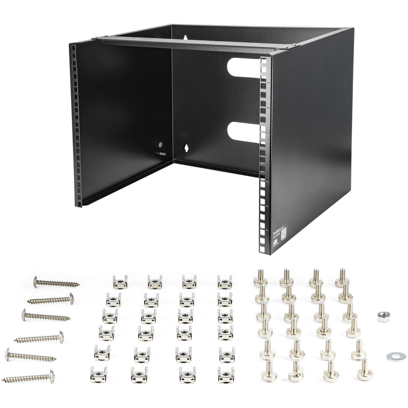 Wall-mount rack with included mounting hardware displayed