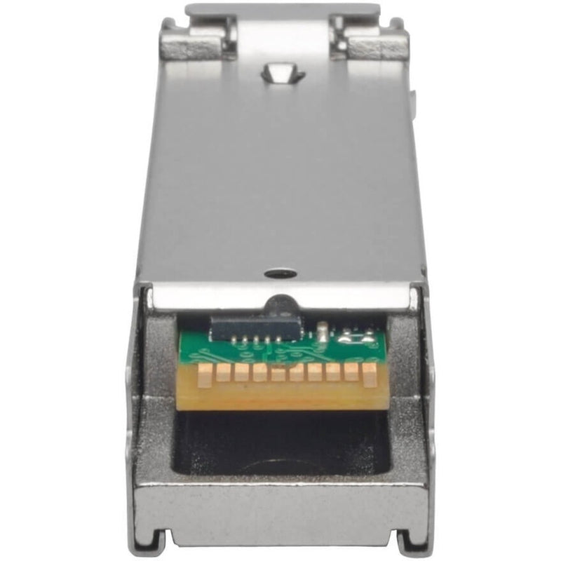 Detailed view of SFP module internal circuit board and components