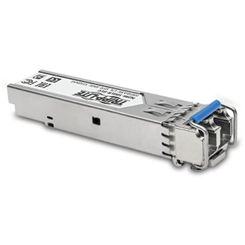 Side view of Tripp Lite N286-01GLX-SLX SFP transceiver module showing metallic casing and LC connector