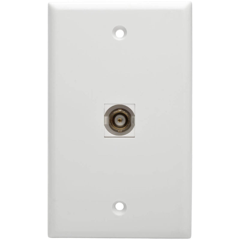 BNC connector installed in white wall plate showing clean integration