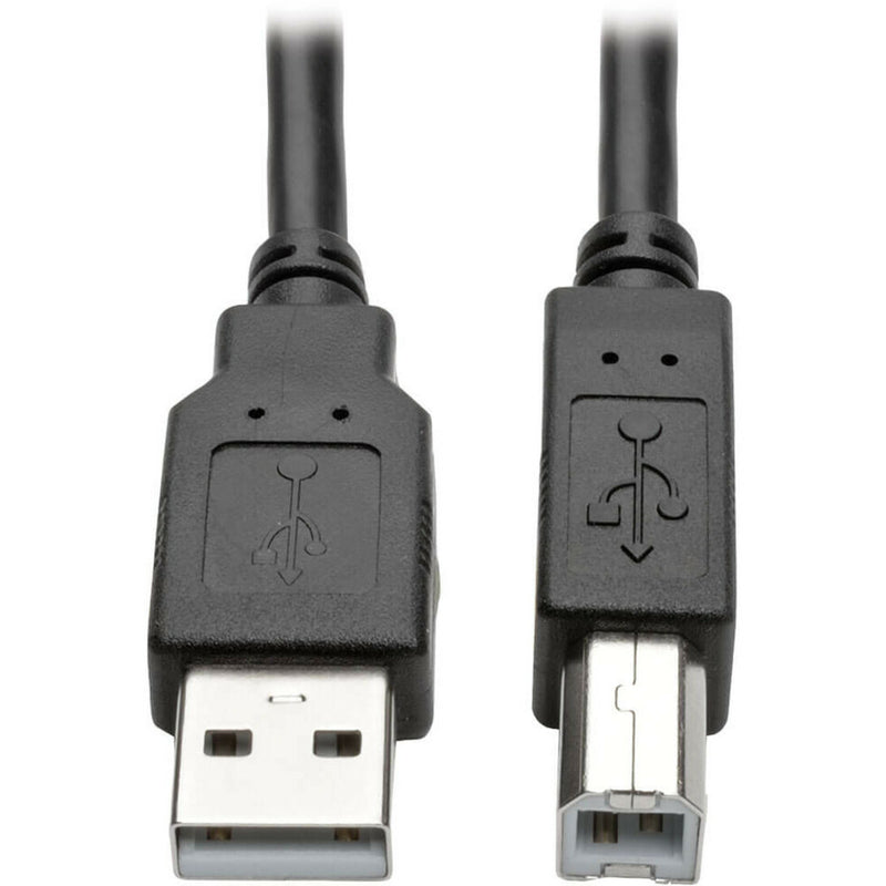 Detailed view of USB connectors showing port identification and strain relief