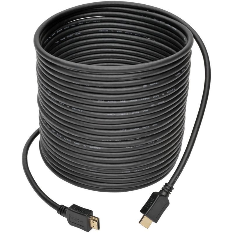 Full length view of 40-foot black HDMI cable coiled showing flexibility