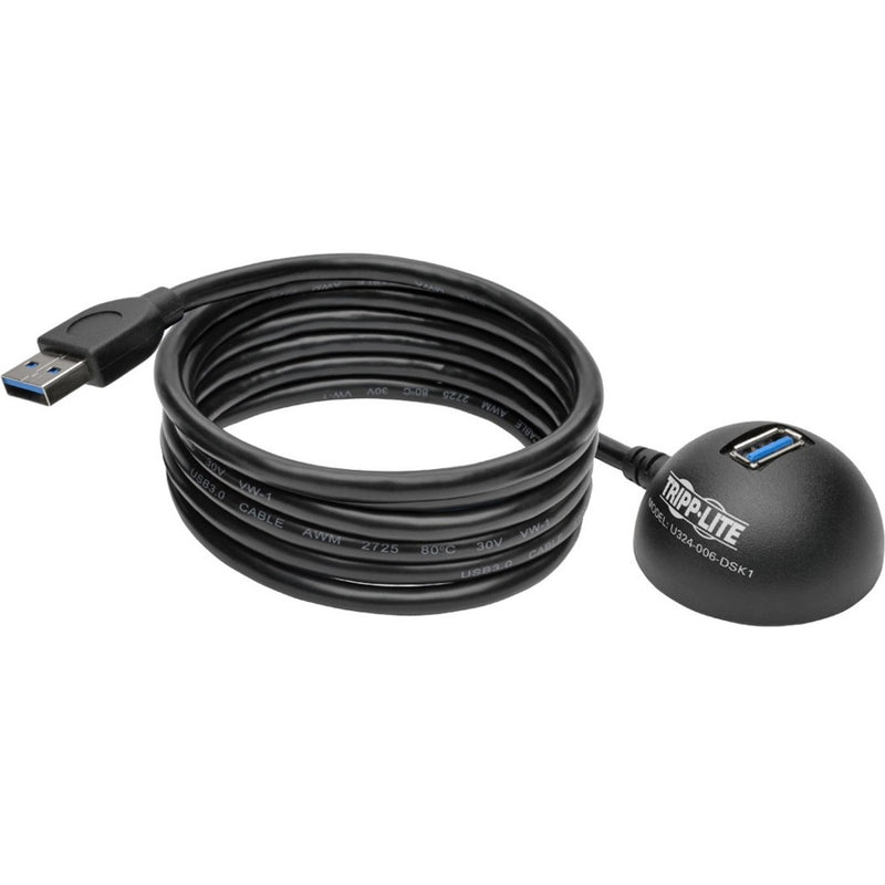 Full length view of Tripp Lite USB 3.0 extension cable with dome base and coiled cable