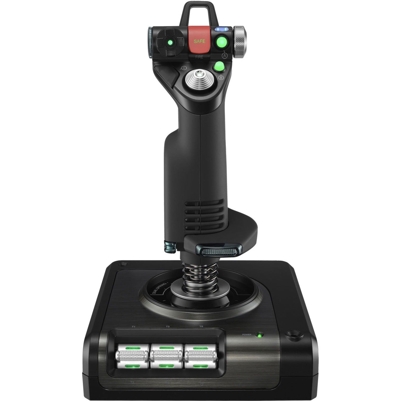 Front view of X52 Pro joystick showing LED illuminated controls-alternate-image5