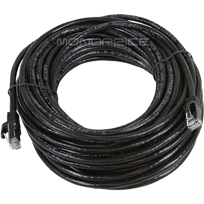 50-foot black Cat6 ethernet cable coiled showing full length and premium construction