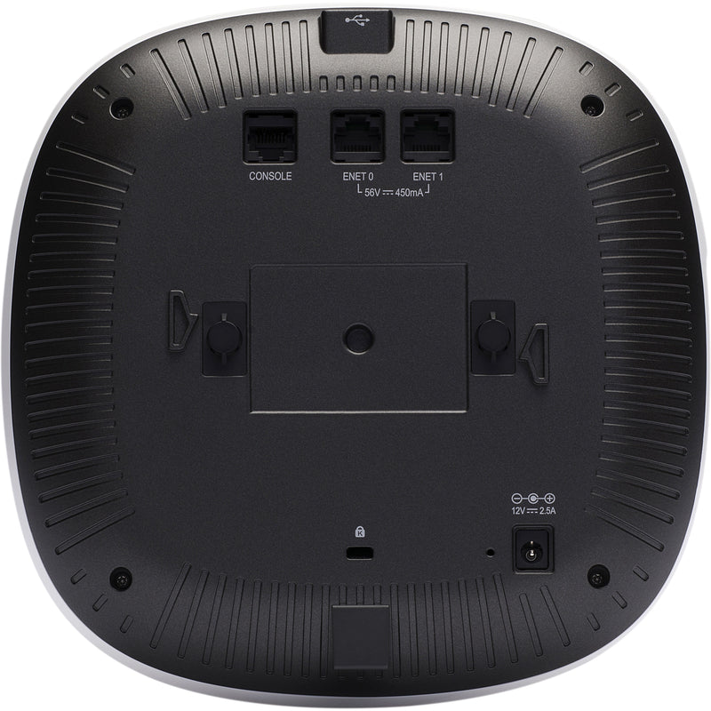 Rear view of Aruba IAP-325 showing connectivity ports, mounting system, and ventilation design