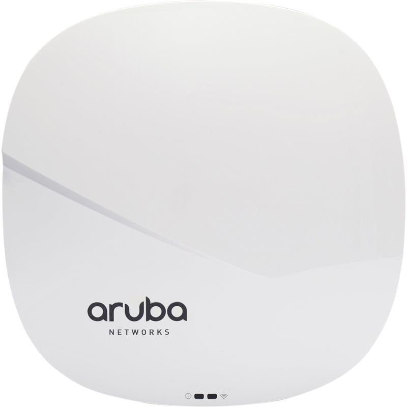 Front view of Aruba IAP-325 wireless access point showing sleek white exterior with Aruba Networks branding