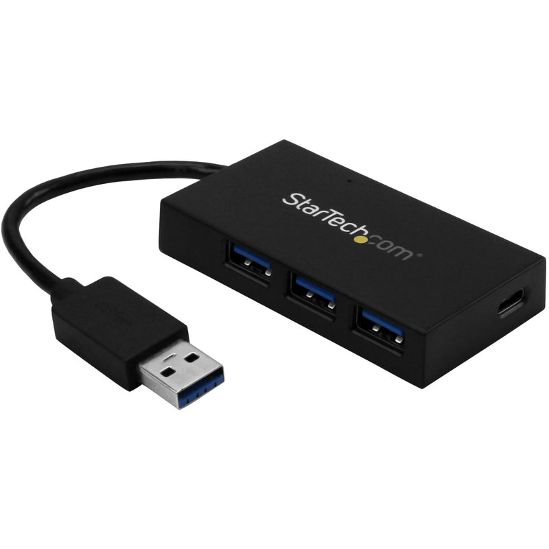 StarTech.com 4-port USB 3.0 hub showing three USB-A ports and one USB-C port with connecting cable