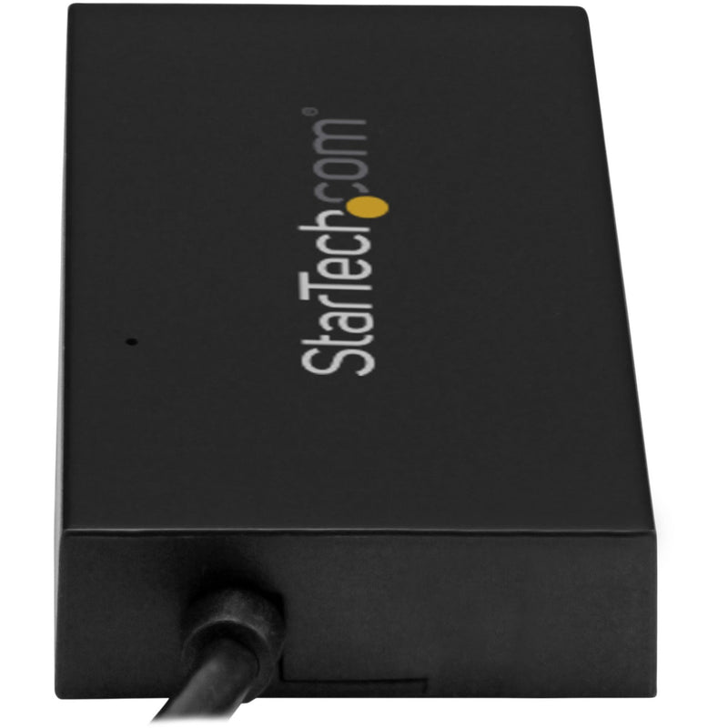 Detailed view of StarTech.com USB hub's construction quality and branding