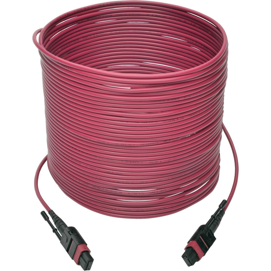 Full-length view of 15-meter magenta OM4 fiber optic cable with MTP/MPO connectors at both ends-alternate-image2