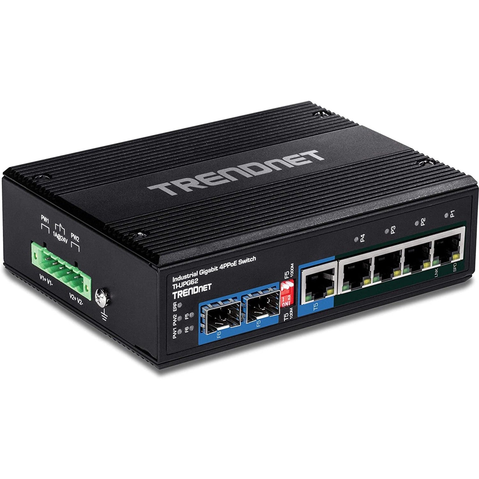 TRENDnet 6-Port Hardened Industrial Gigabit 10/100/1000 Mbps Ultra PoE DIN-Rail Switch; UPoE; IP30; DIN-Rail & Wall Mounts Included; Lifetime Protection; TI-UPG62 (TI-UPG62) Alternate-Image4 image