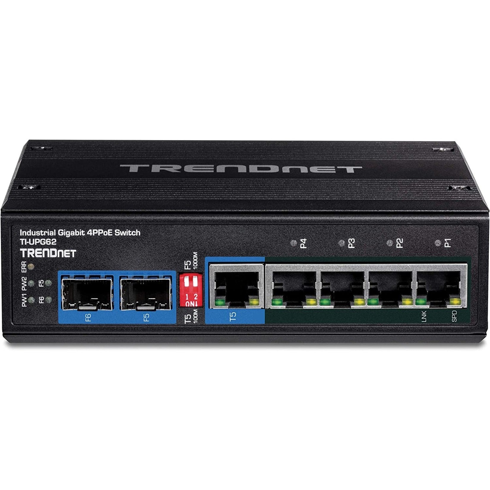 TRENDnet 6-Port Hardened Industrial Gigabit 10/100/1000 Mbps Ultra PoE DIN-Rail Switch; UPoE; IP30; DIN-Rail & Wall Mounts Included; Lifetime Protection; TI-UPG62 (TI-UPG62) Alternate-Image1 image