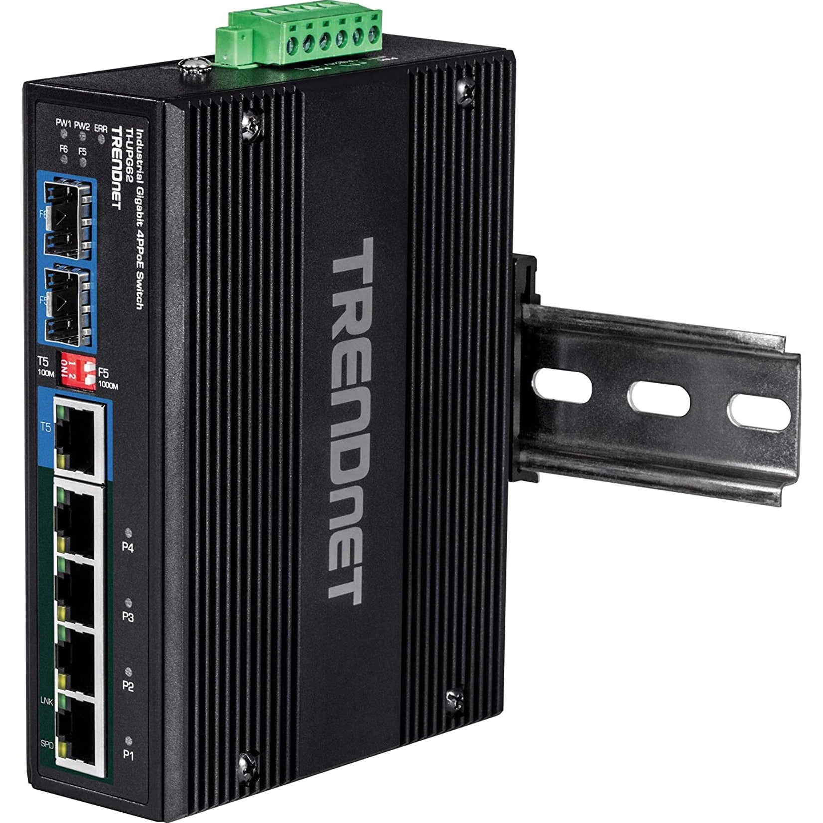 TRENDnet 6-Port Hardened Industrial Gigabit 10/100/1000 Mbps Ultra PoE DIN-Rail Switch; UPoE; IP30; DIN-Rail & Wall Mounts Included; Lifetime Protection; TI-UPG62 (TI-UPG62) Alternate-Image3 image