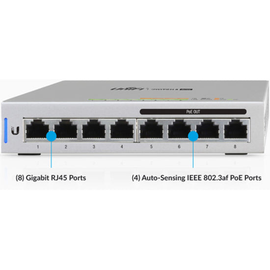 Ubiquiti US-8-60W UniFi Ethernet Switch, 8-Port Gigabit Network, AC Adapter Included