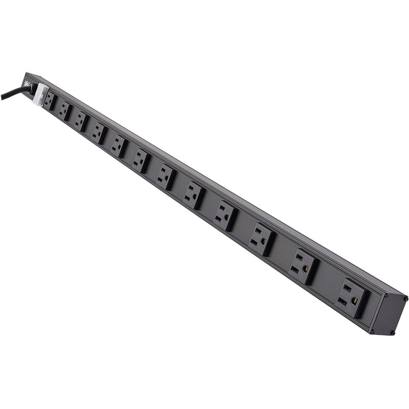 Tripp Lite PS3612B 12-outlet vertical power strip front view showing full-length outlet array and mounting options