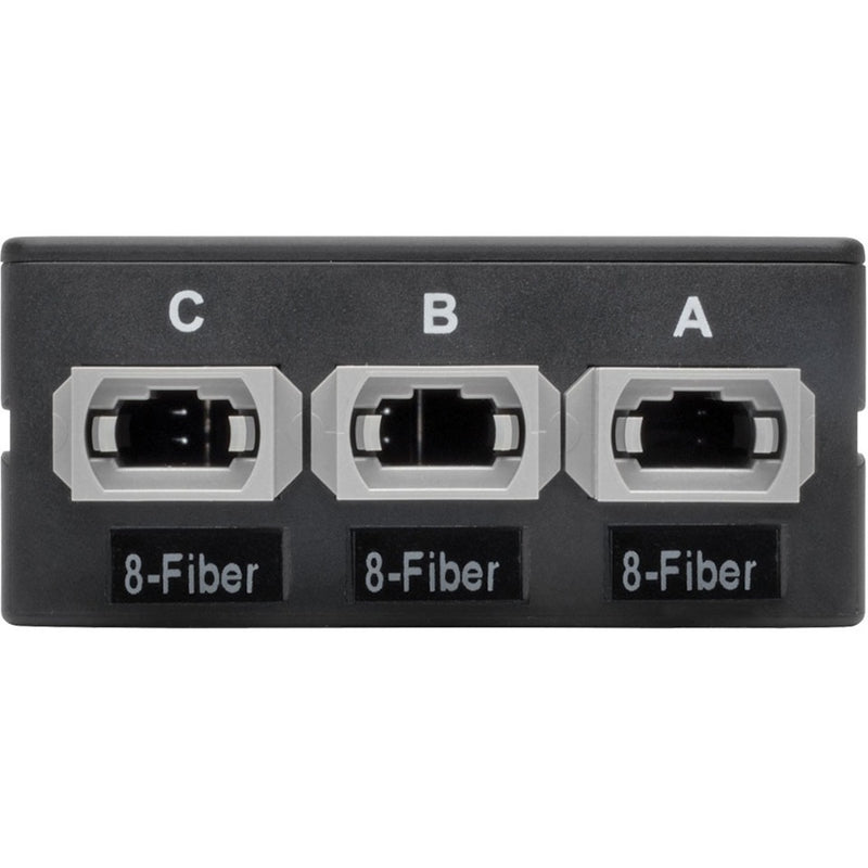 Rear view of cassette showing three 8-fiber MTP ports labeled A, B, and C