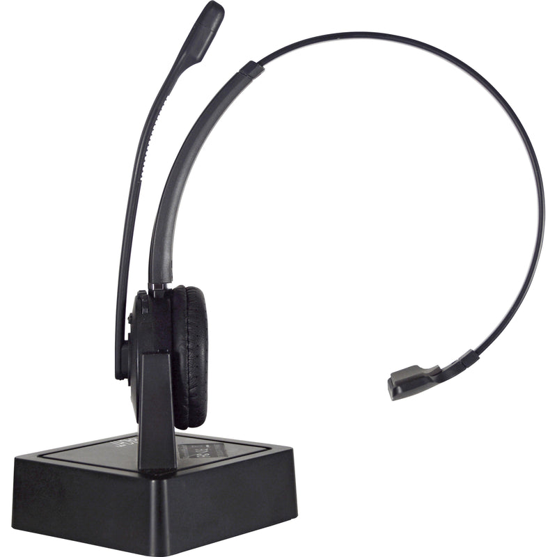 Spracht ZŪM Maestro BT Bluetooth headset with charging base, angled view showing headband design