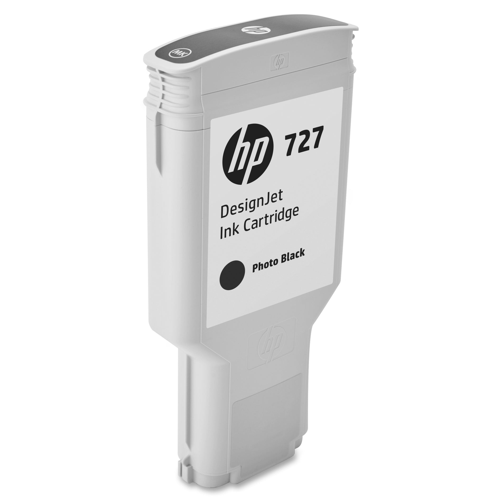 Side view of HP 727 DesignJet photo black ink cartridge in white housing-alternate-image3