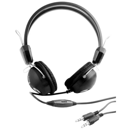 Black Urban Factory Crazy binaural headset with on-cable microphone and dual 3.5mm audio connectors