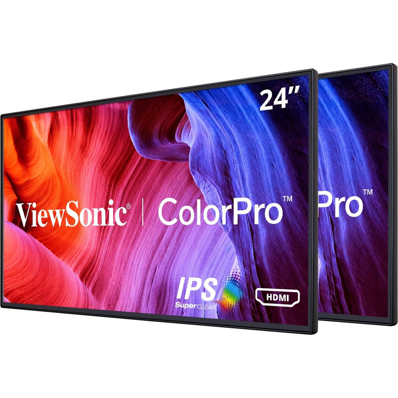 ViewSonic VP2468_H2 dual monitor setup showing vibrant ColorPro display technology with SuperClear IPS panels