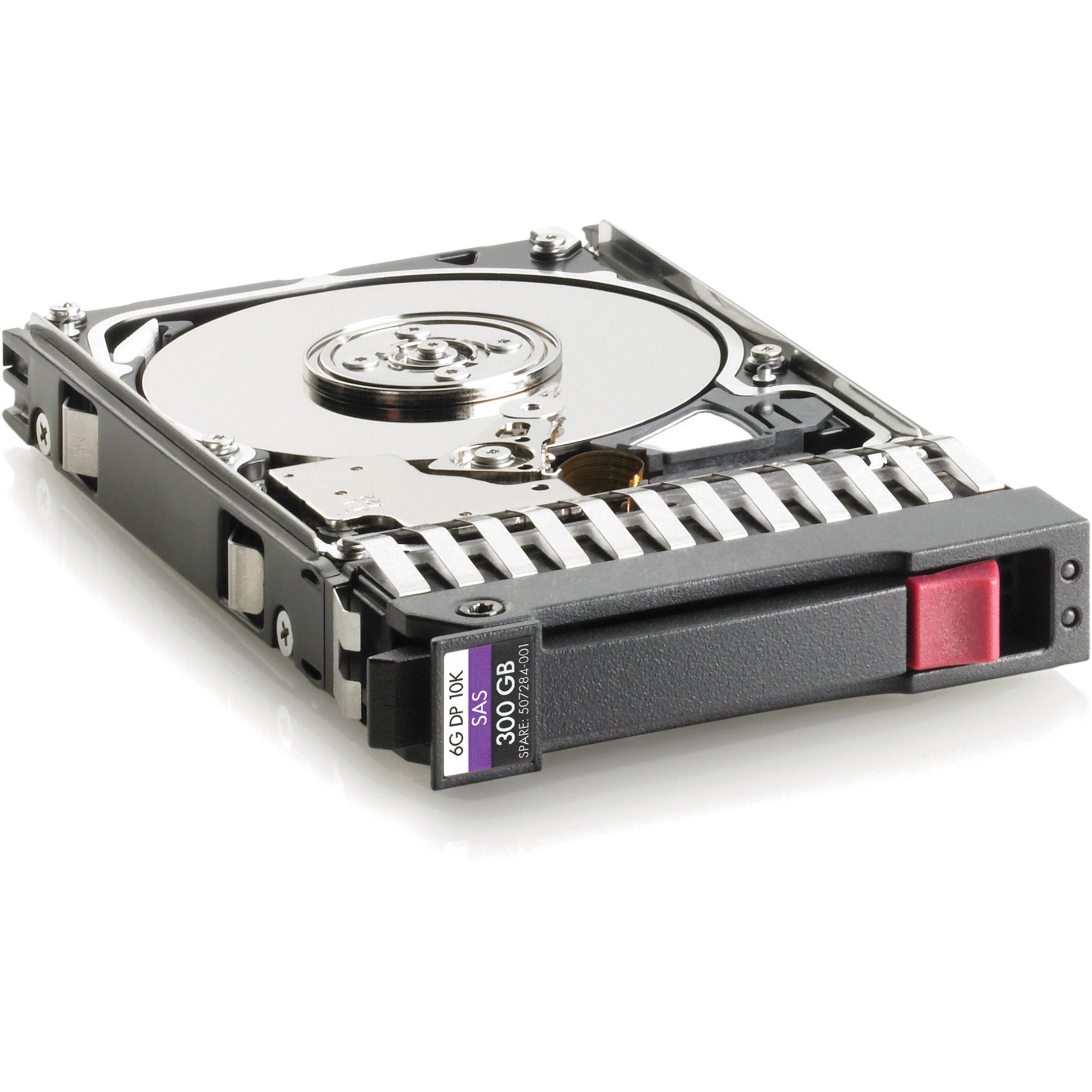 Total Micro 300GB SAS enterprise hard drive with hot-swap carrier showing silver platter and black enclosure with red release button-alternate-image1