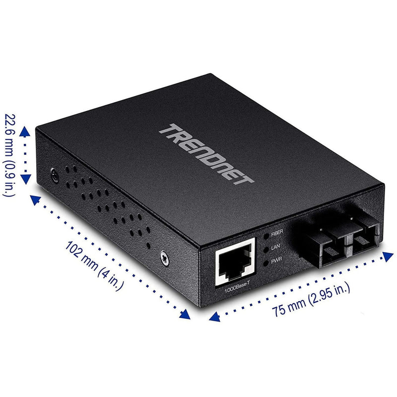 TRENDnet TFC-GMSC dimensional view showing compact size measurements