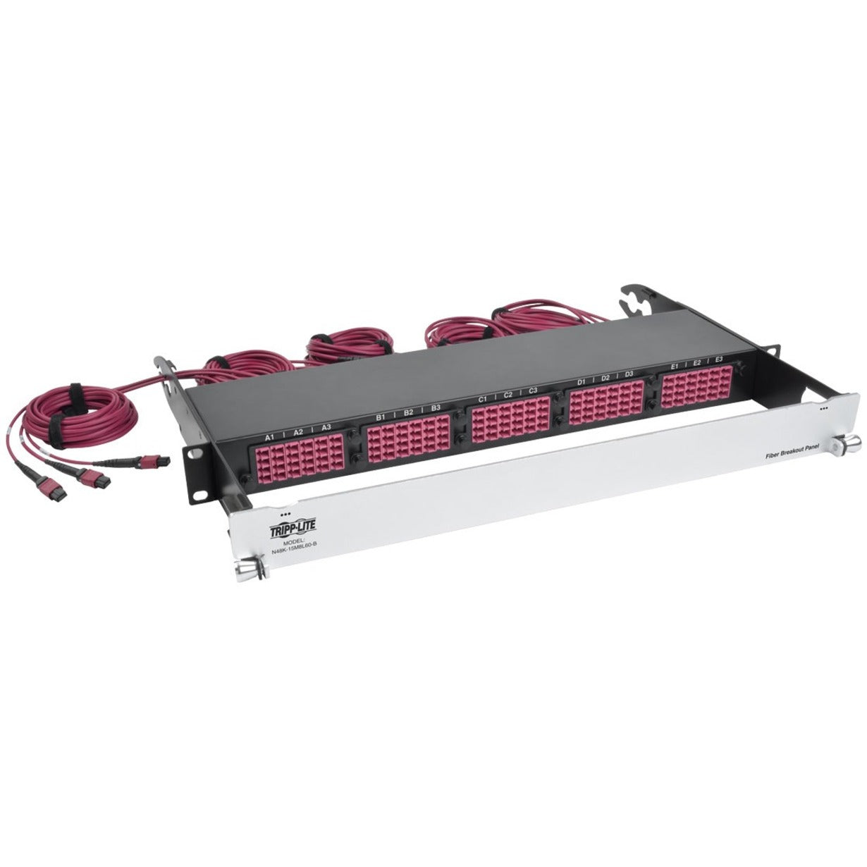 Tripp Lite N48K-15M8L60-B 50/125 Breakout Fiber Patch Panel 60 LC Ports 1U Rack-mountable Black  트립 라이트 N48K-15M8L60-B 50/125 분기 광 섬유 패치 패널 60 LC 포트 1U 랙 마운트 가능 블랙