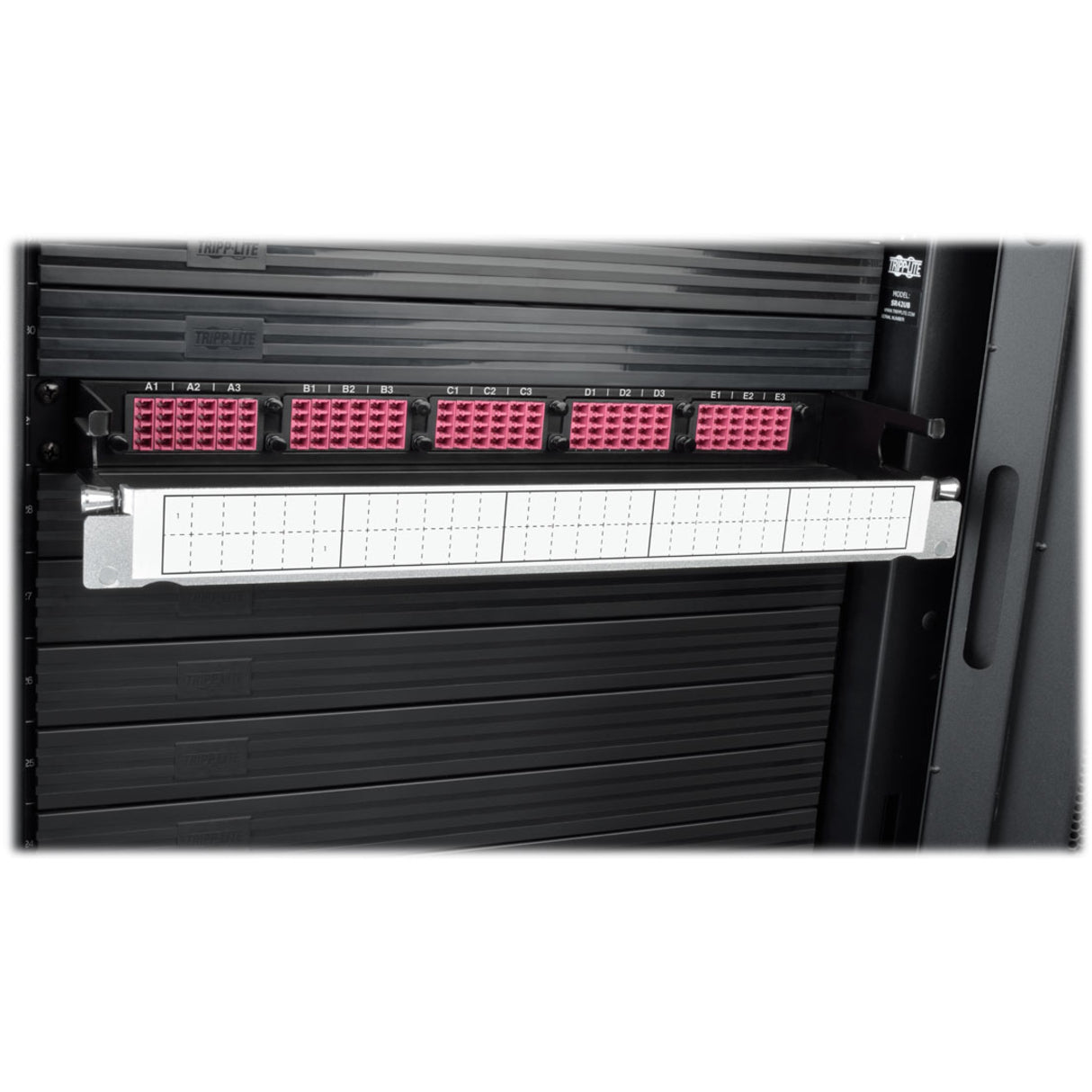 Tripp Lite N48K-15M8L60-B 50/125 Breakout Glasfaser-Patchfeld 60 LC-Ports 1U montierbar im Rack Schwarz