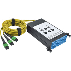 Tripp Lite N482-3M8L12S-B Network Patch Panel, 9/125 Fiber Breakout Cassette, 40GB to 10GB, 12 LC Duplex Ports, 3 MT Ports, RoHS Compliant, Aqua/Yellow - N482-3M8L12S-B (Lifetime Warranty)