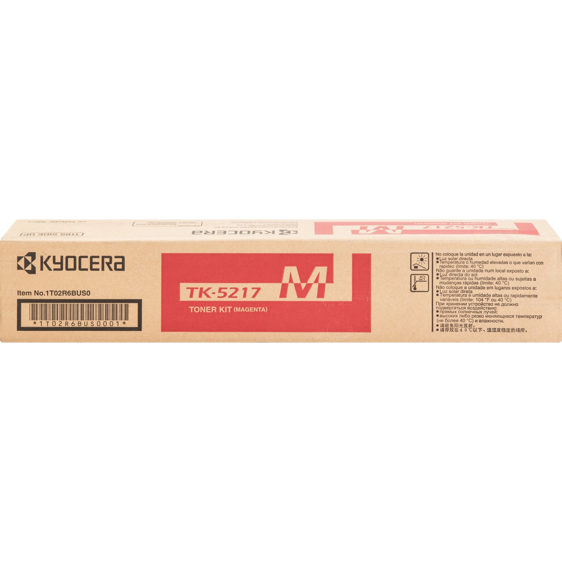 Kyocera TK-5217M original magenta toner cartridge in retail packaging showing product specifications and barcode-alternate-image1