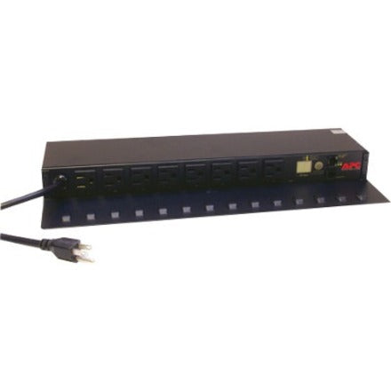 Angled perspective of APC AP7900B Rack PDU with mounting bracket