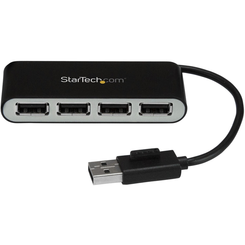 StarTech.com 4-port USB 2.0 hub with integrated cable showing front view of ports