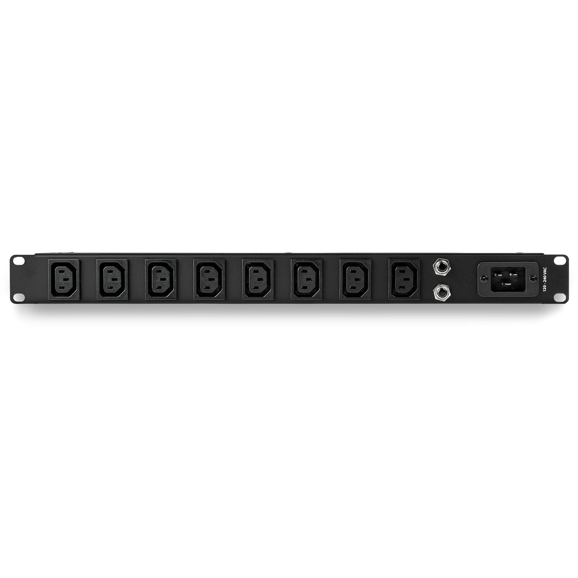 Top-down view of StarTech.com PDU showing eight outlet layout and power input section-alternate-image2