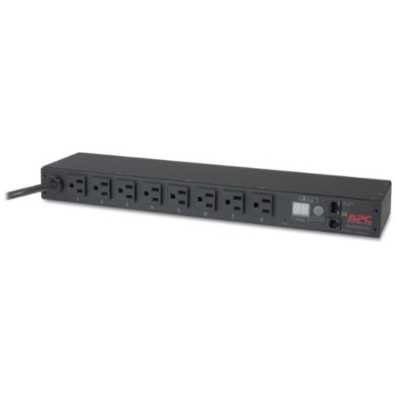 Angled view of APC AP7800B PDU showing outlet arrangement and monitoring display