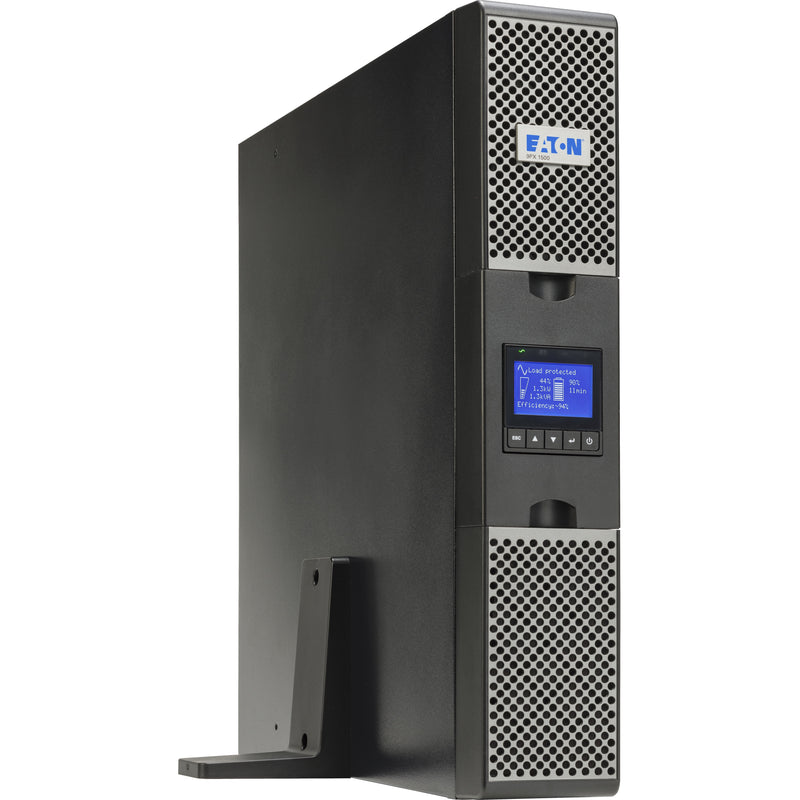 Eaton 9PX1500RTN UPS in tower orientation showing LCD display and ventilation design