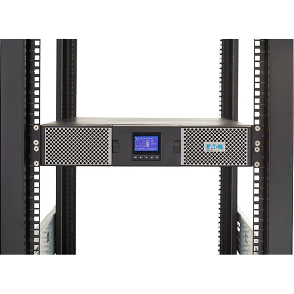 Eaton 9PX1500GRT mounted in server rack showing 2U height profile