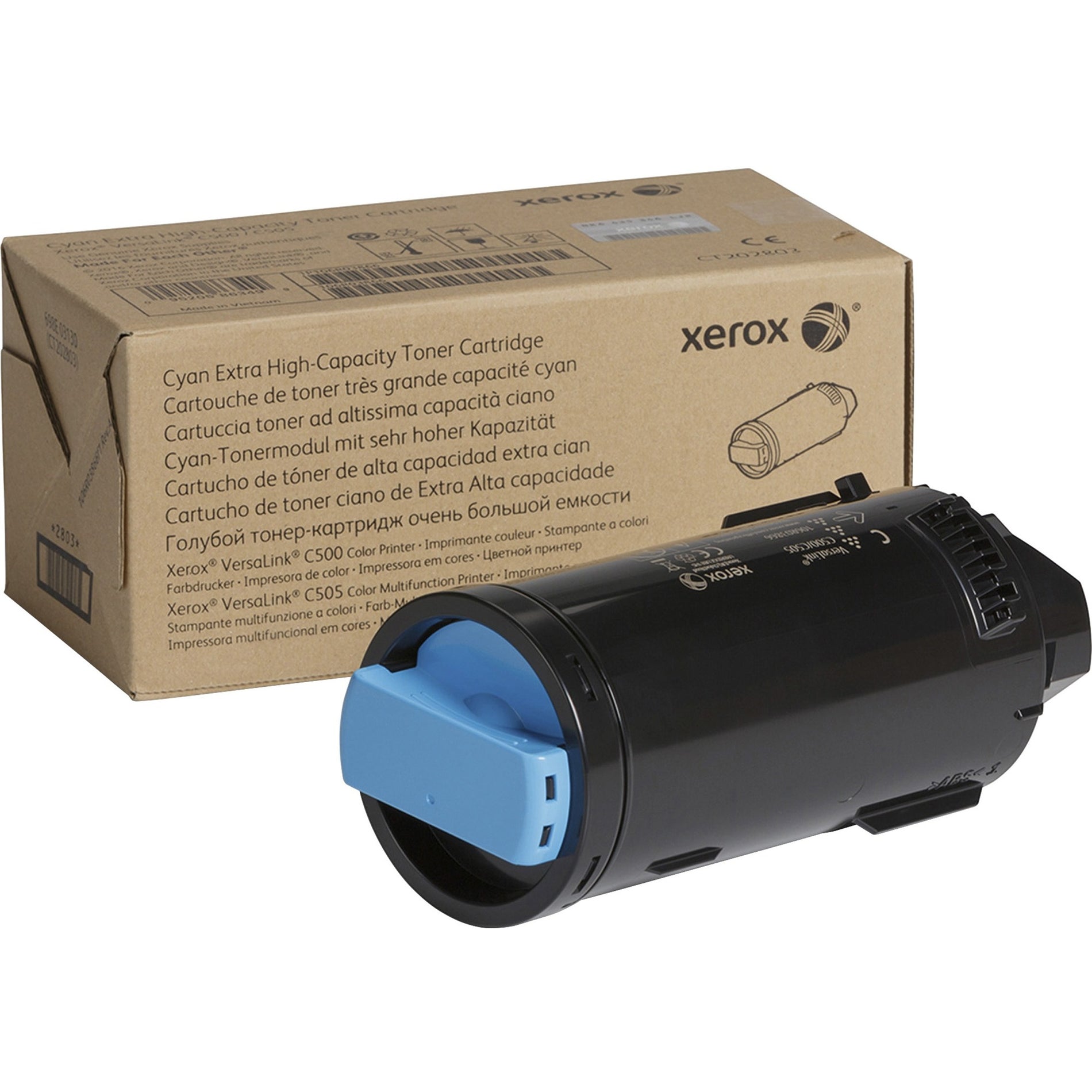 Xerox 106R03866 genuine cyan extra high-capacity toner cartridge with packaging for VersaLink C500/C505 printers-alternate-image1