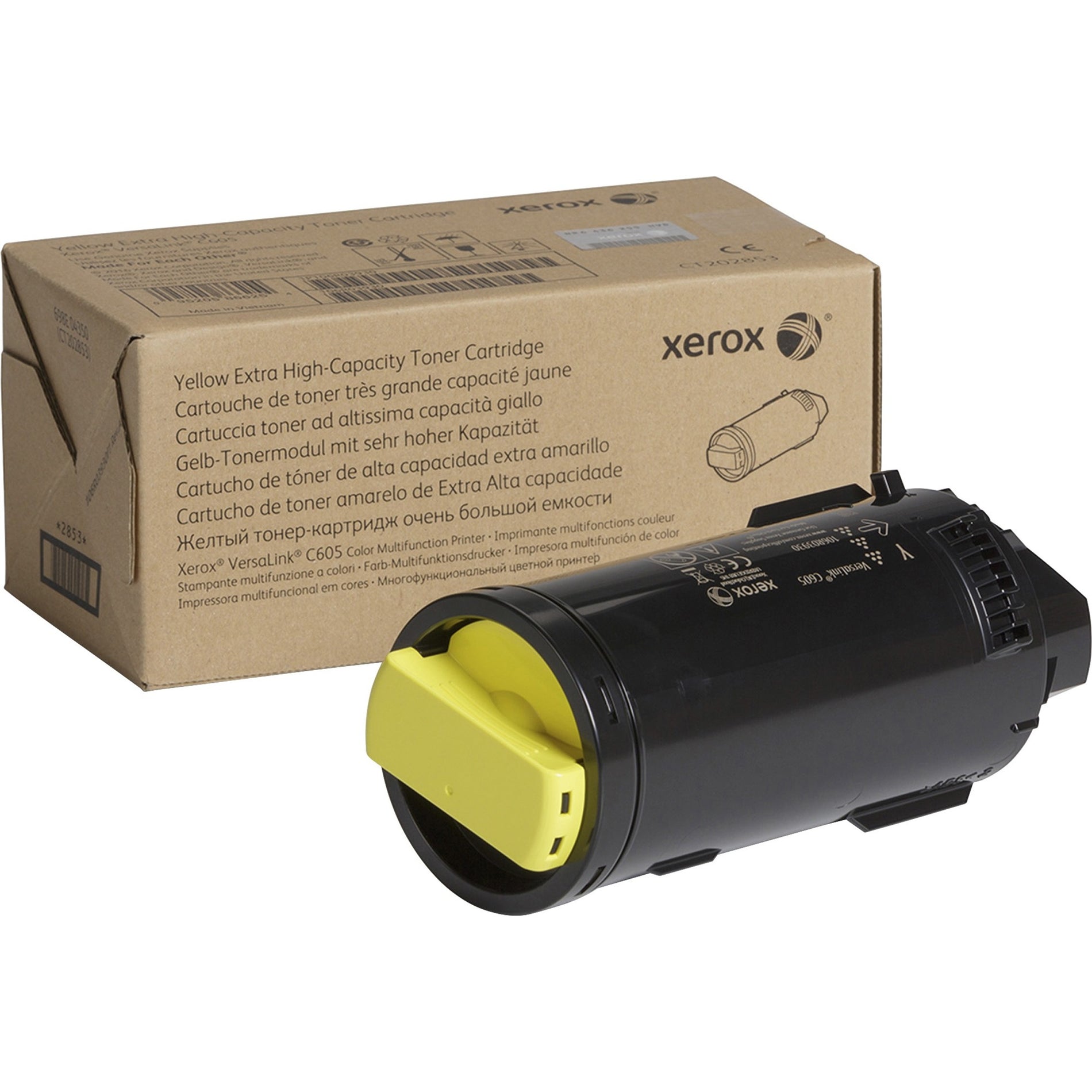 Xerox 106R03930 genuine yellow extra high-capacity toner cartridge with packaging for VersaLink C605 printer-alternate-image1