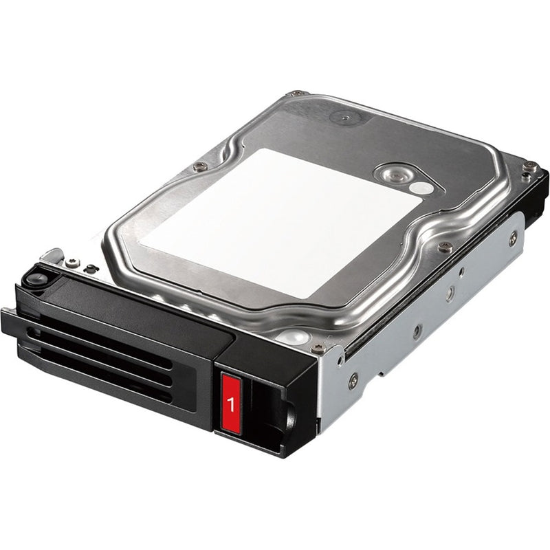 Buffalo OP-HD6.0N 6TB internal hard drive with hot-swap mounting tray featuring silver drive housing and black carrier with red indicator