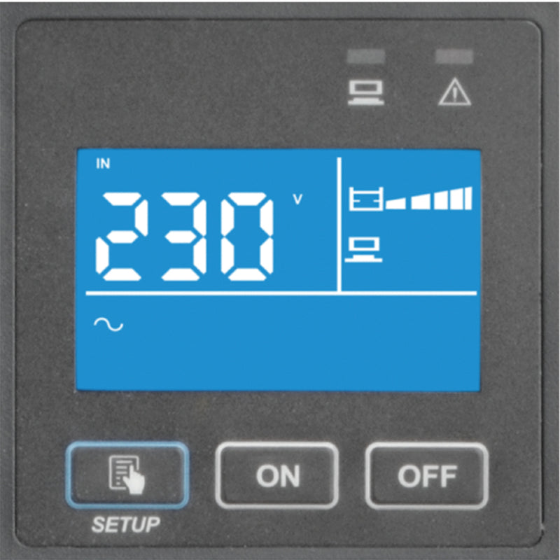 Close-up of LCD display panel showing power metrics and control buttons