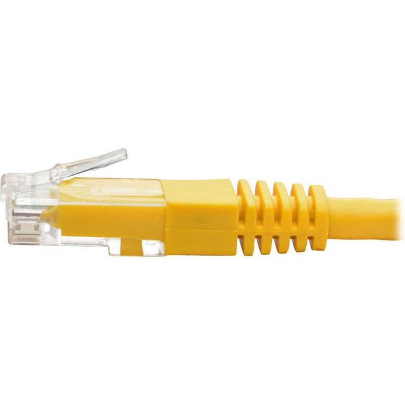 Close-up profile view of RJ45 connector showing molded design and strain relief