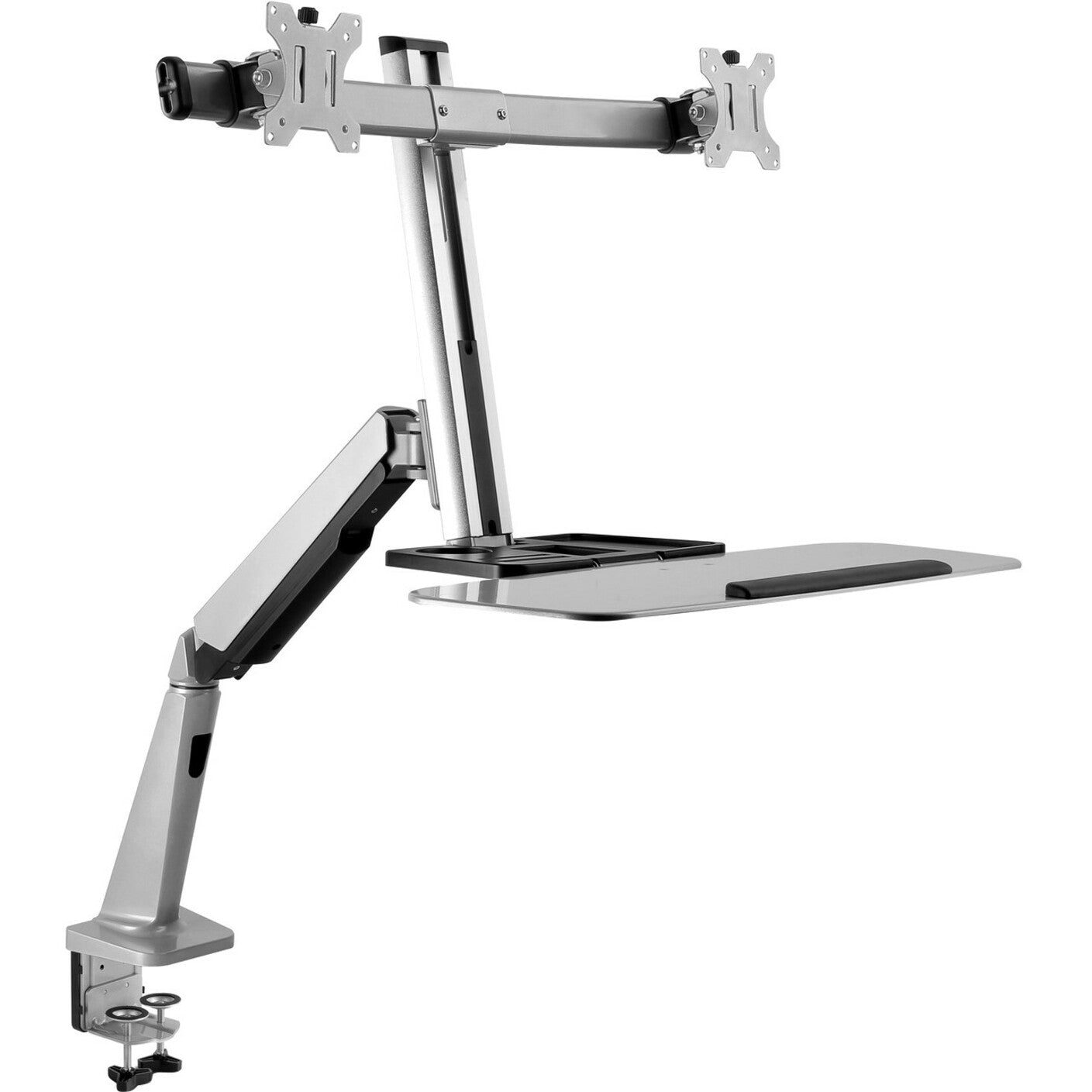 V7 DW1SSGSD-1N Sit-Stand Mount Dual Gas Spring Desk Mount for Monitor, Keyboard, Mouse - Silver