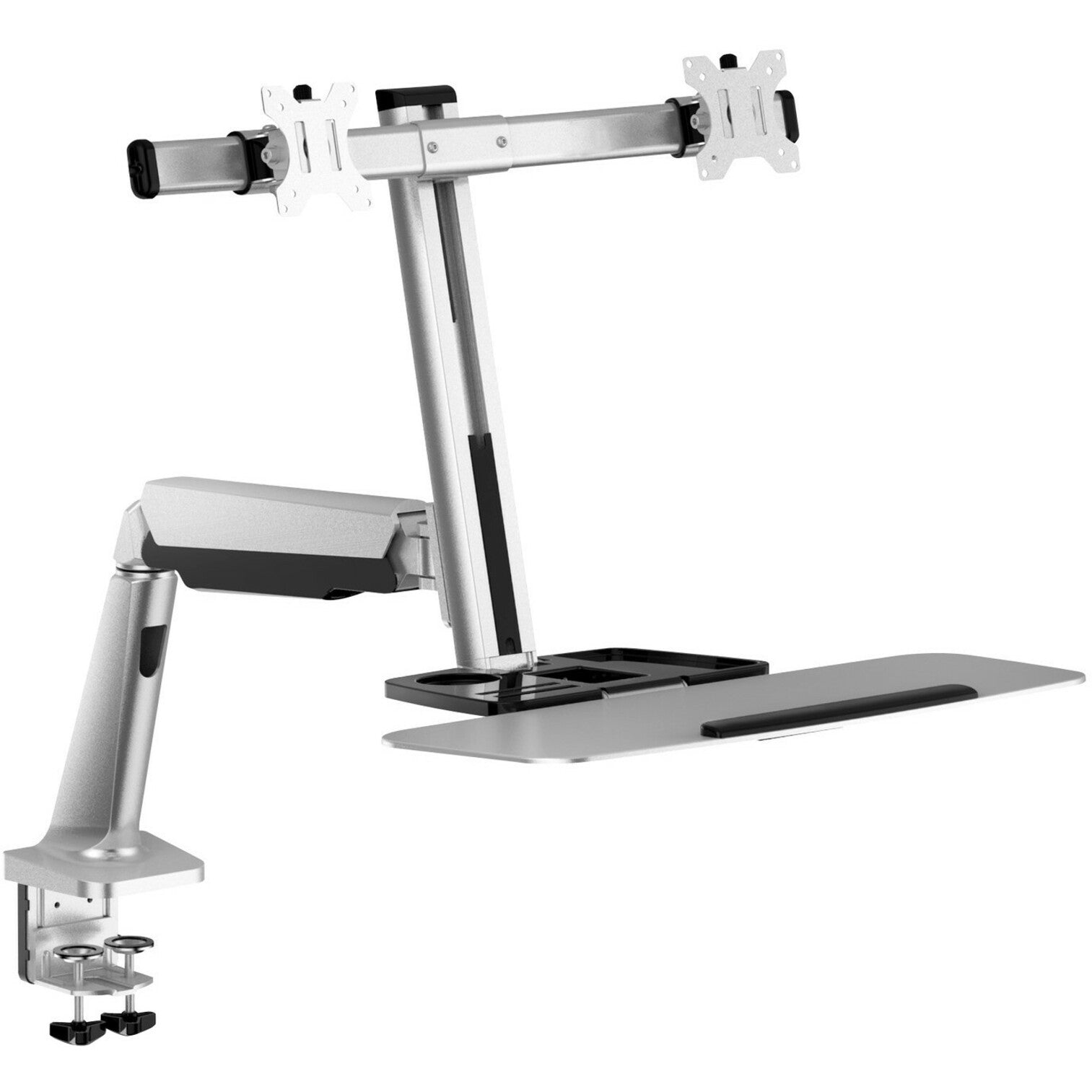 V7 DW1SSGSD-1N Sit-Stand Mount Dual Gas Spring Desk Mount for Monitor, Keyboard, Mouse - Silver