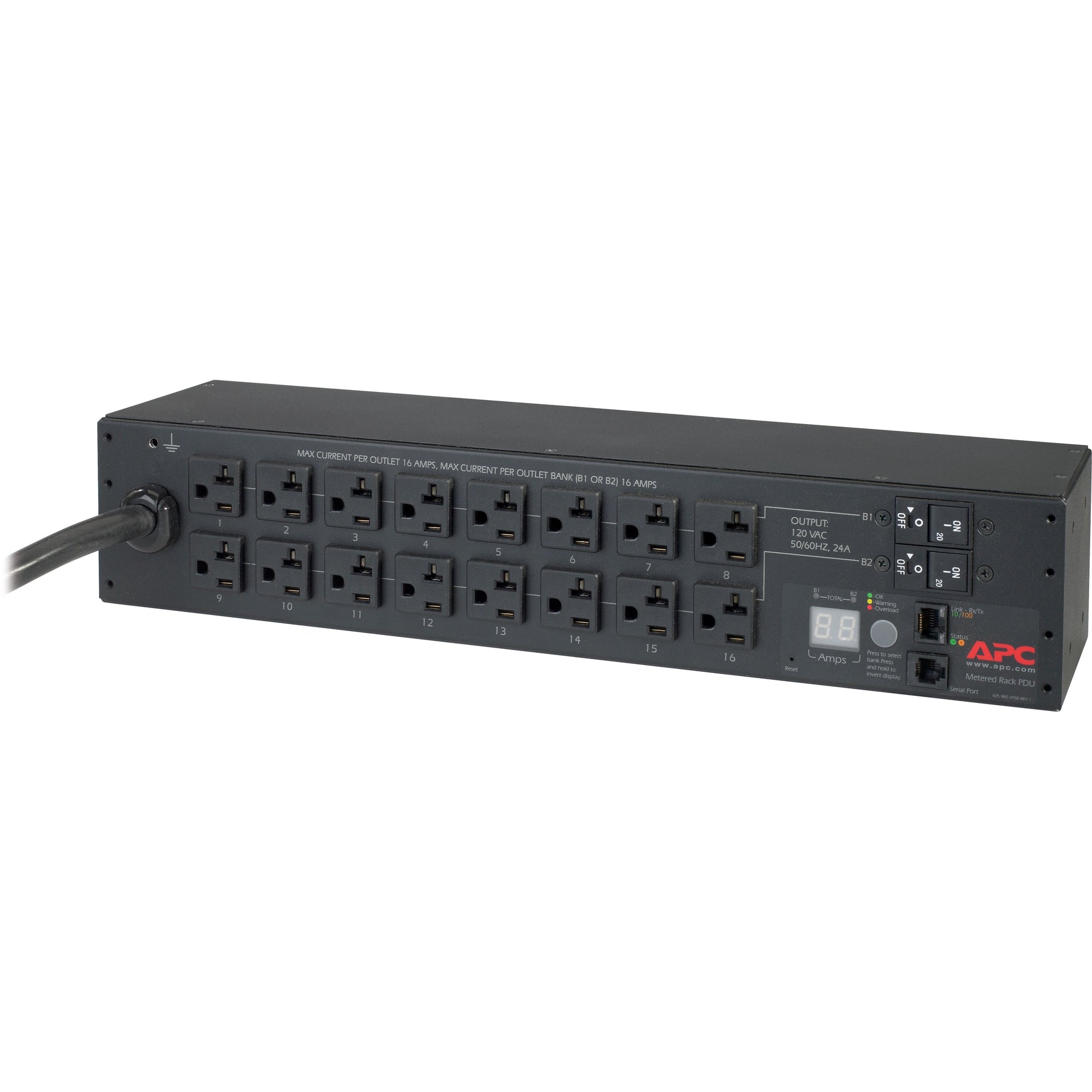 Detailed angled view of APC AP7802B PDU showing outlet arrangement and display-alternate-image3