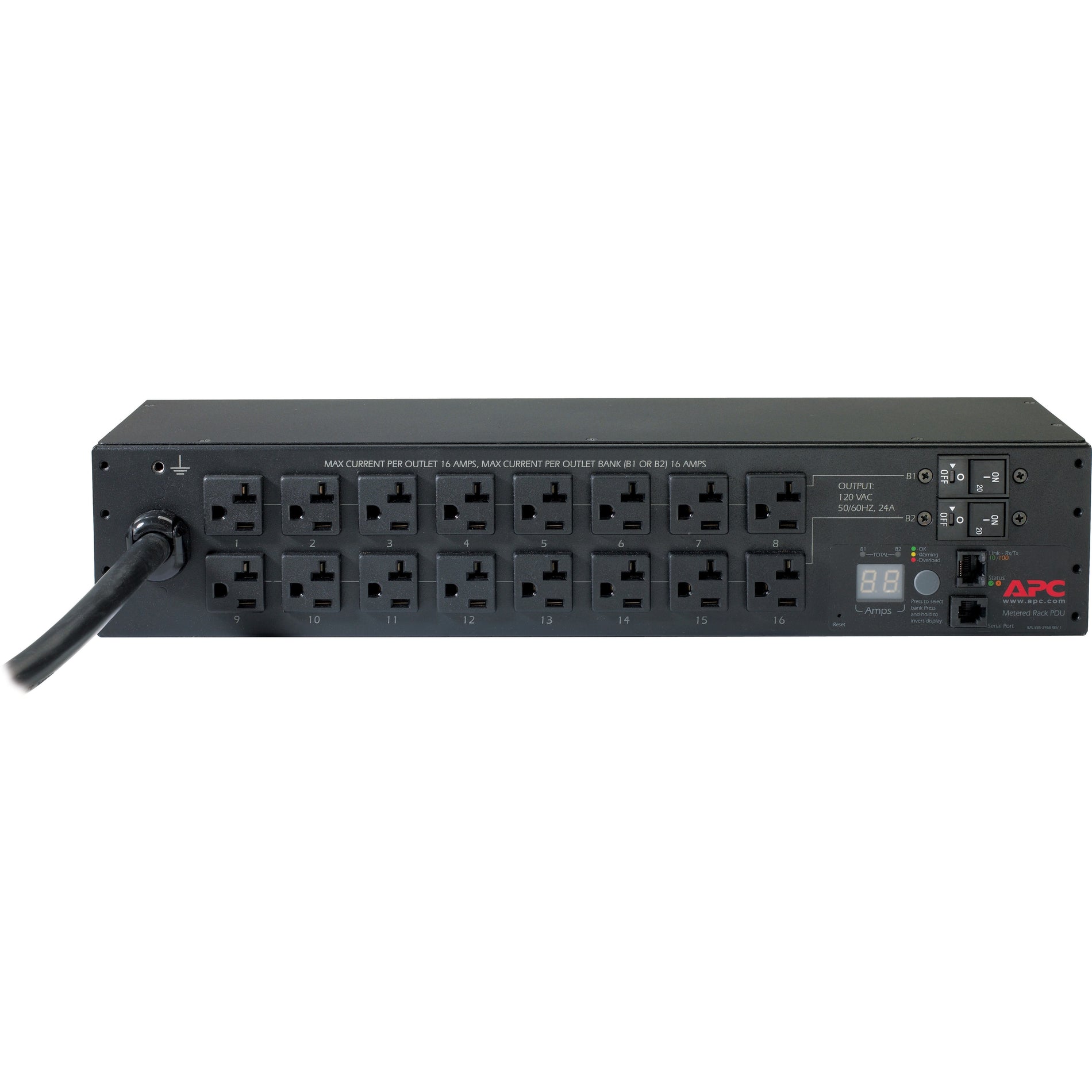 APC AP7802B Rack PDU, Metered, 2U, 30A, 120V, (16) 5-20, Cord Retention Bracket, Environmentally Friendly