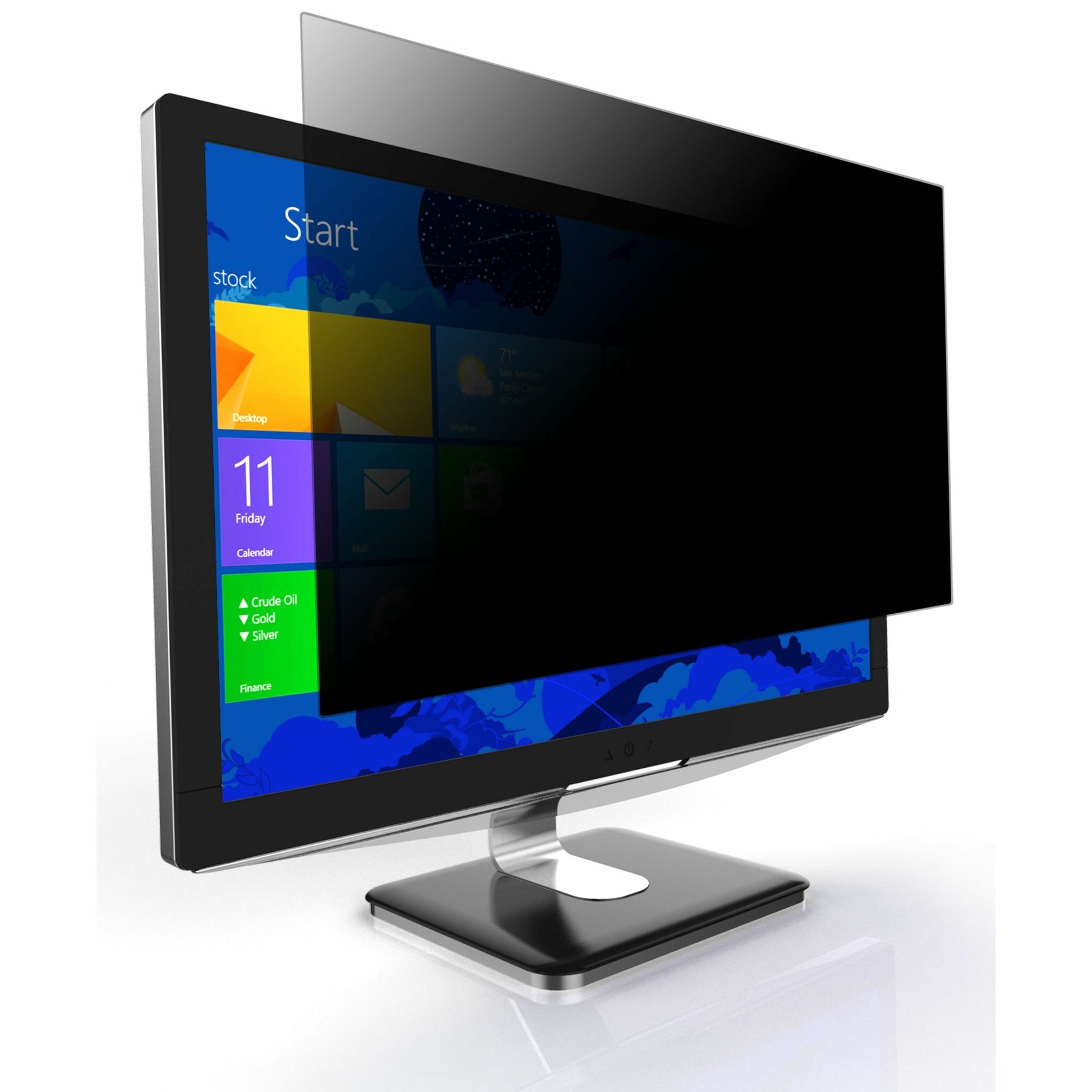 Targus 4Vu privacy screen filter installed on a 23.5-inch widescreen monitor displaying Windows interface with darkened side viewing angles-alternate-image1