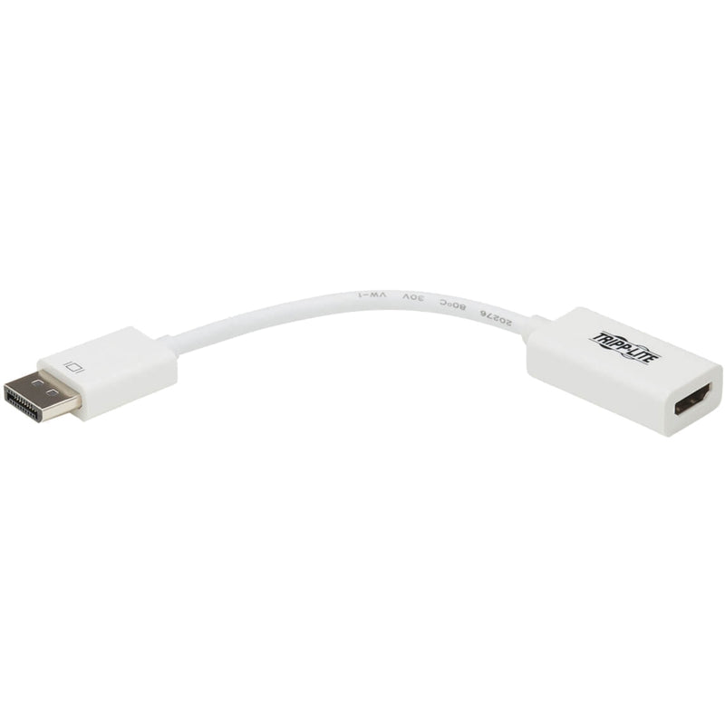 Full length view of white Tripp Lite DisplayPort to HDMI converter cable